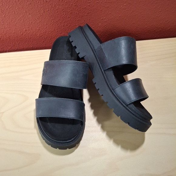 Timberland Shoes - Timberland Clairemont Way Leather Slide Sandal  - Chunky Lug look - Black  - 7.5